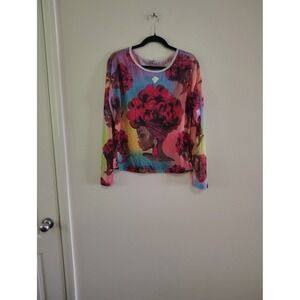 Love J Womens Afro Art Graphic Print Long Sleeve Top Multi Color Size Medium
